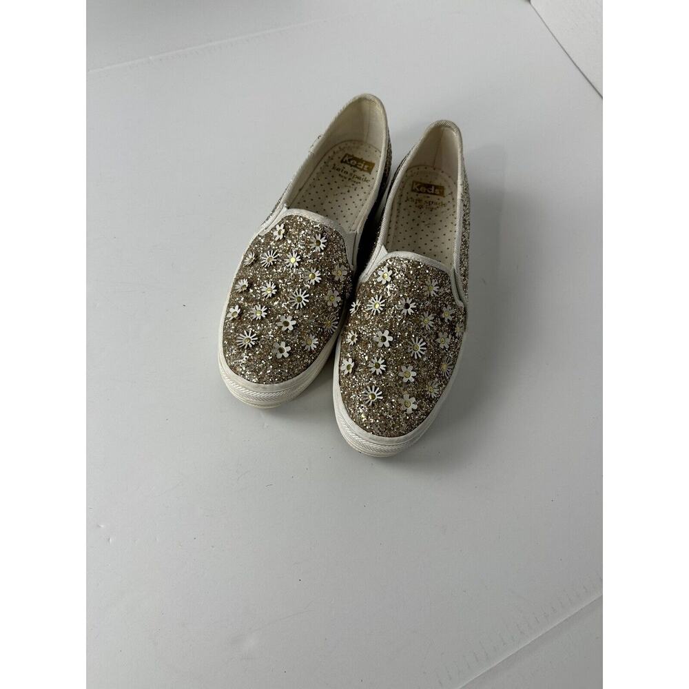 Keds Kate Spade Metallic Glitter Flower Sneakers Gold Platform Slip On Shoes
